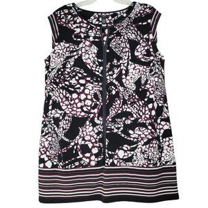 Alfani Woman NWT 1X Top Blouse Cap Sleeve Keyhole Neckline Purple Black White